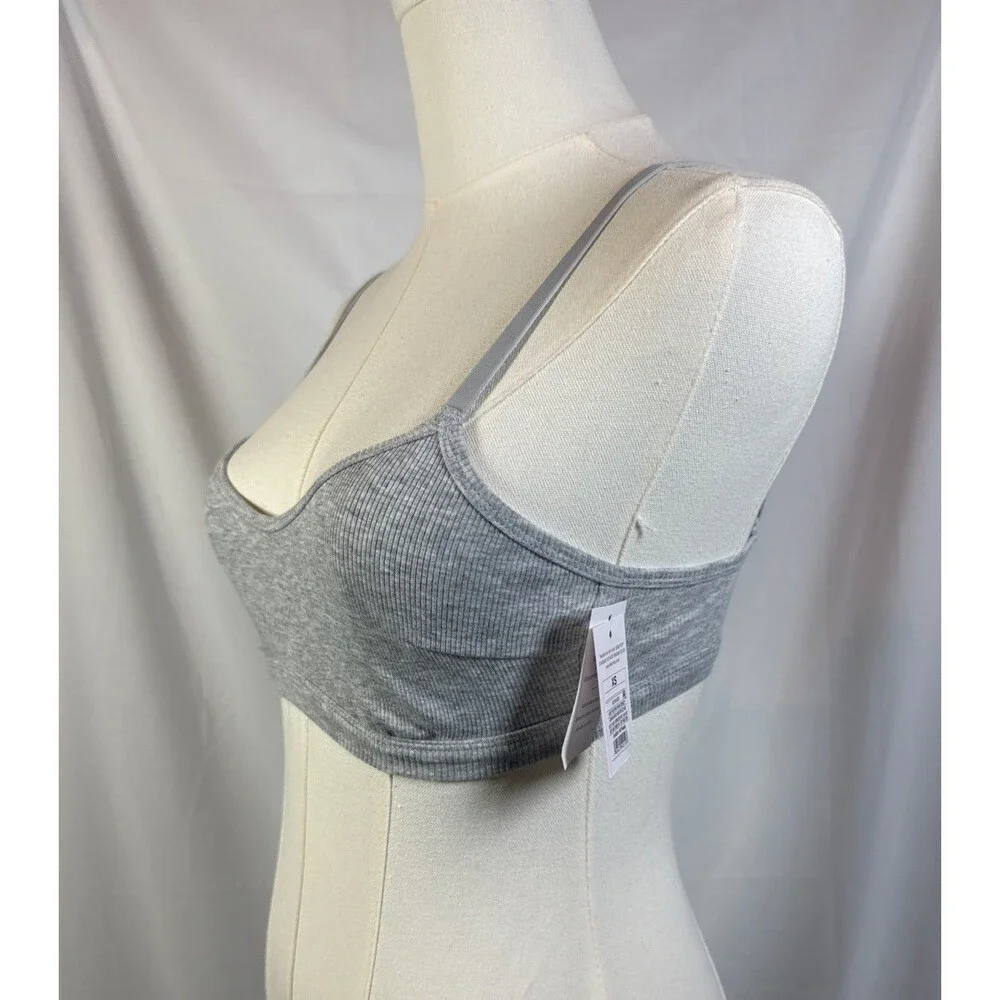 Auden Women's Size XS Cotton Blend Scoop Ribbed Bralette Bra Light Heather Gray